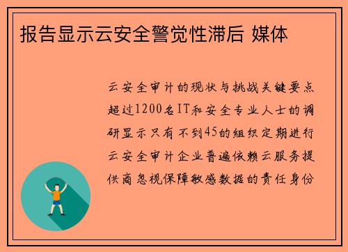 报告显示云安全警觉性滞后 媒体