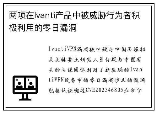 两项在Ivanti产品中被威胁行为者积极利用的零日漏洞 